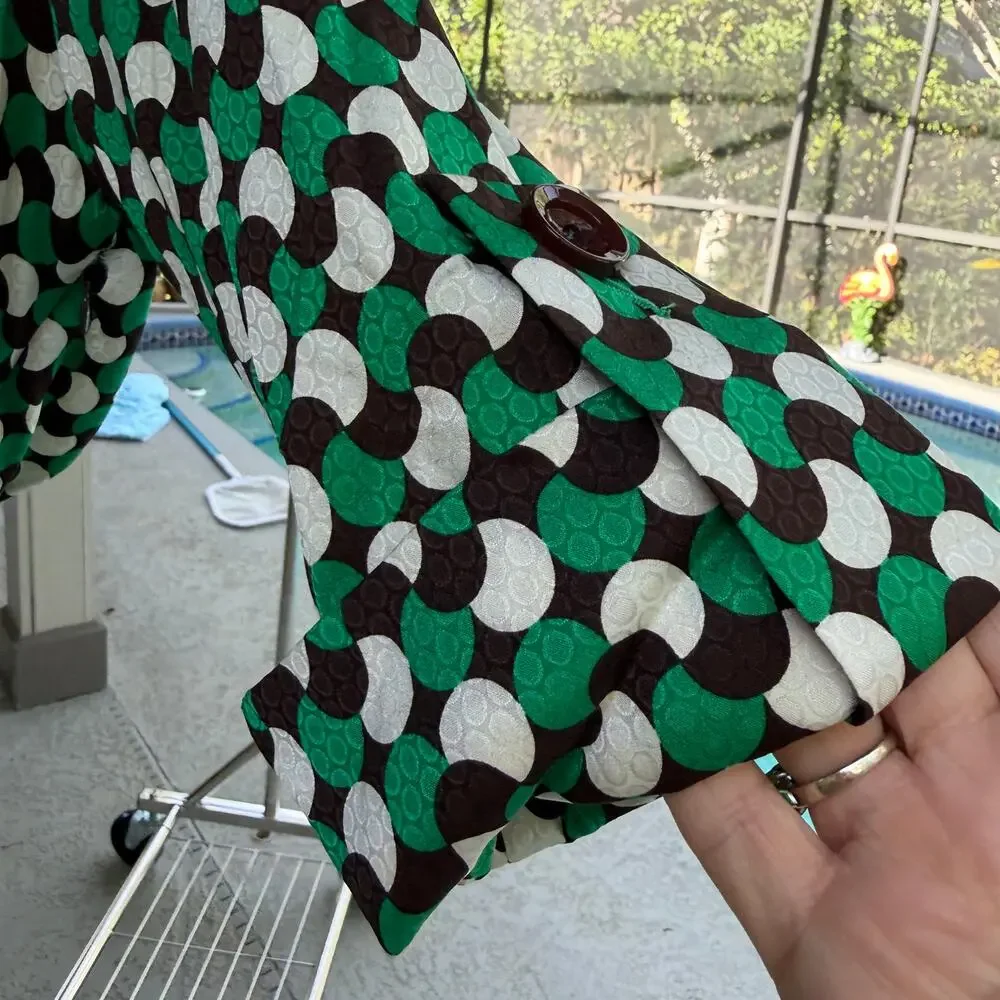 Milly of New York Silk Blend Wrap Dress Green White Polka‎ Dot Belted USA Made